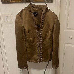 Elegant Brown Jacket with Embellished Trim